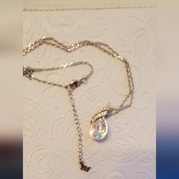 Eternal Love Crystal Teardrop Pendant Necklace Silver Tone Faux Diamond 5 Carot - Picture 4 of 4